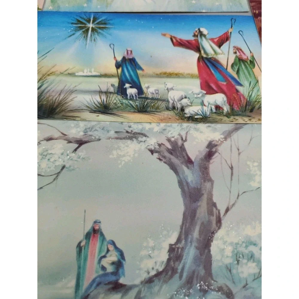 10 Old Used Vtg CHRISTMAS CARD Fronts 4 Craft Nativity 3 Kings Bae Jesus Mary Jo